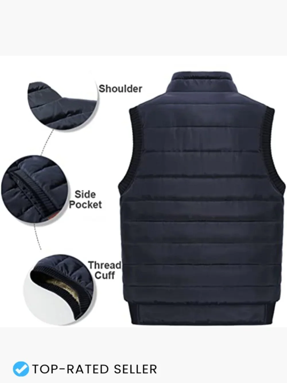 Men's Quilted Puffer Vest Fleece Lined Sleeveless Winter Jacket Zipper Pockets